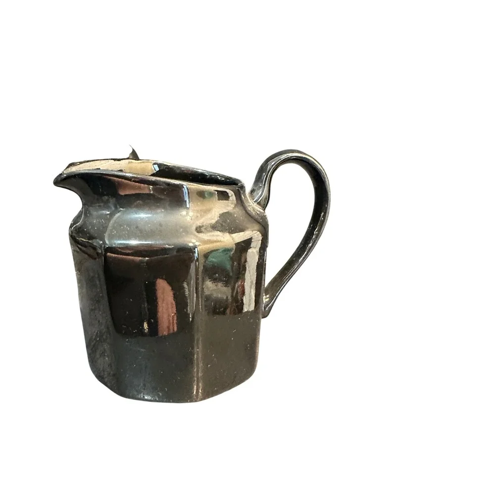 Fitz and Floyd Cream Sugar Set Art Deco Black Ceramic Octagonal Japan MCMLXXVIII